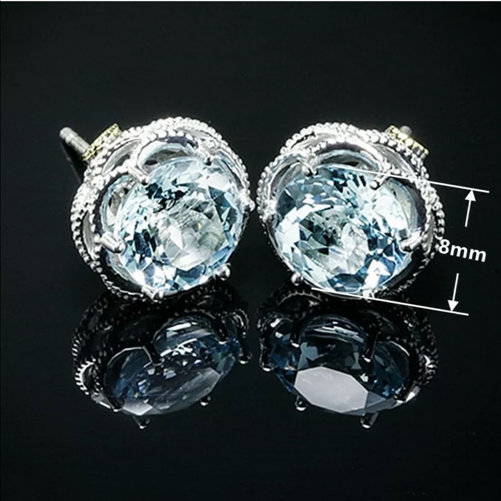 New Elegant 925 Silver Aquamarine Stud Earrings - Picture 4 of 4